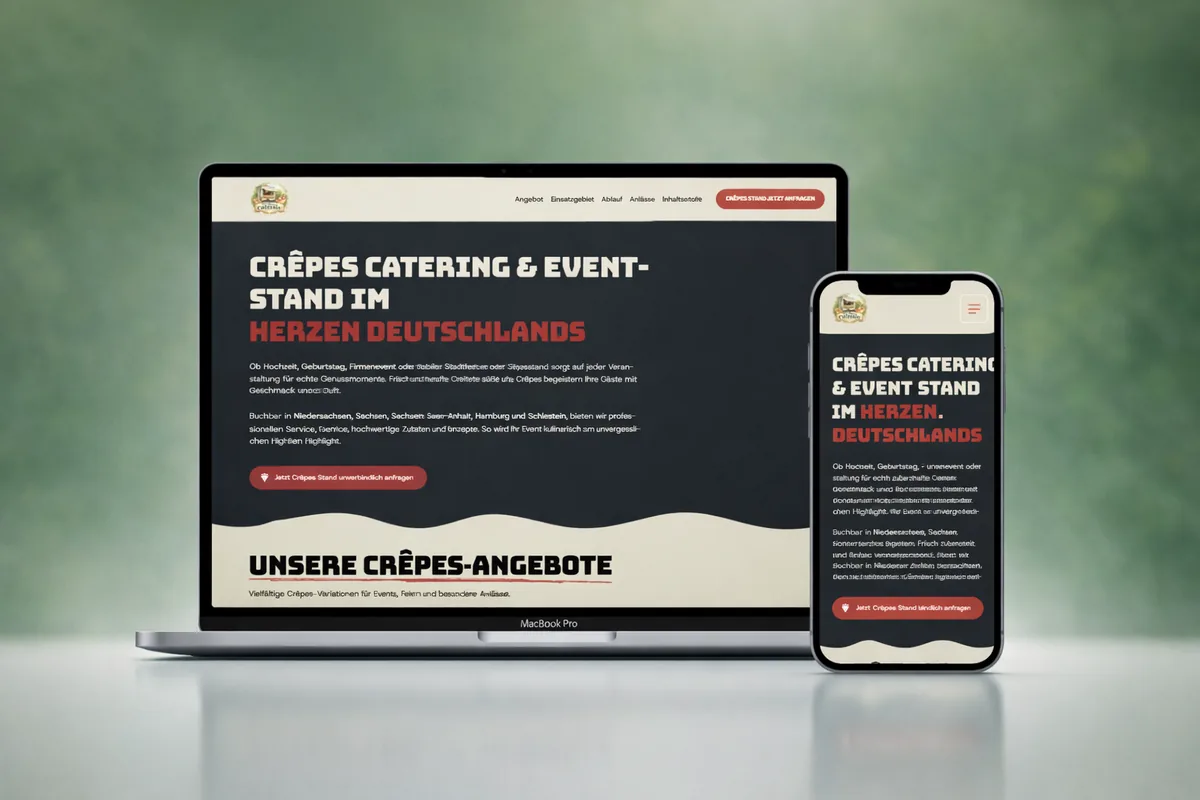 Von uns gebaute Webseite der kleinen Crêperie