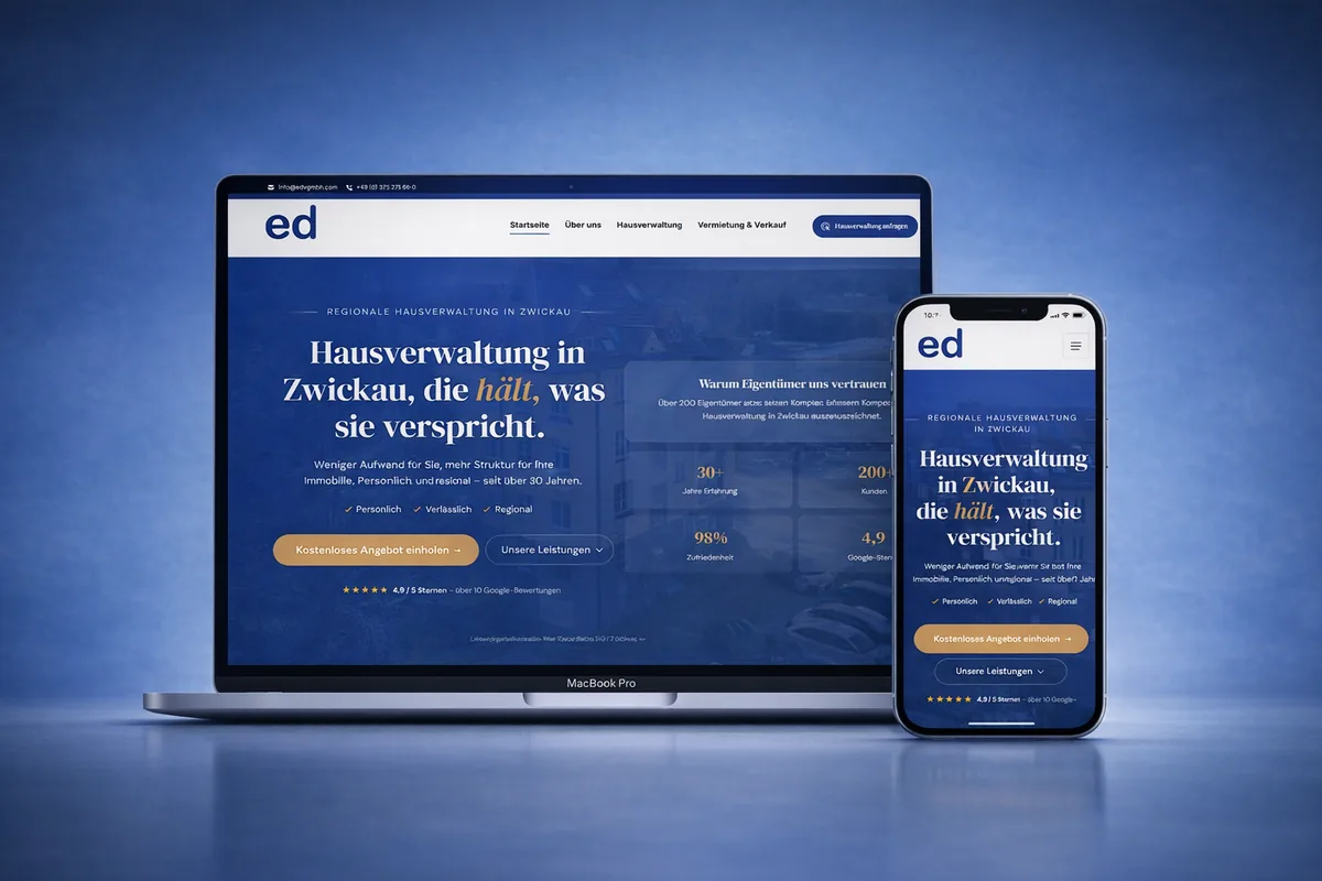 Von uns gebaute Webseite der ed Verwaltungsgesellschaft mbH