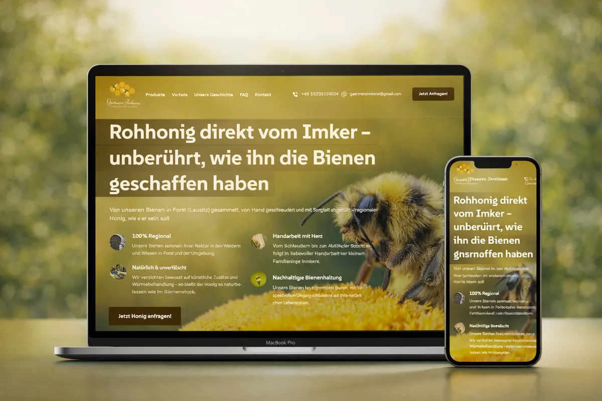 Von uns gebaute Webseite von Gärtners Imkerei