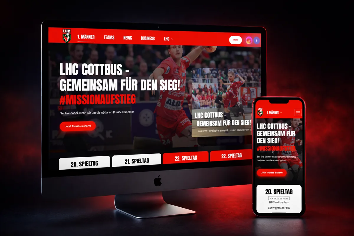 Von uns gebaute Webseite des LHC Cottbus