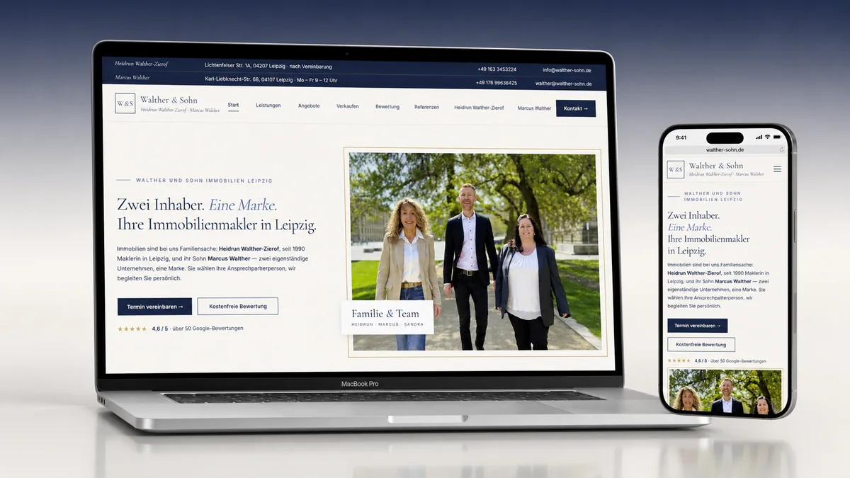 Von uns gebaute Webseite von Walther & Sohn