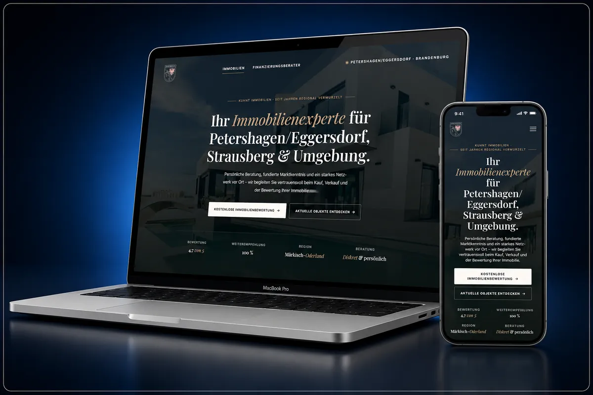 Startseite der von uns gebauten Webseite für Kuhnt Immobilien in Petershagen/Eggersdorf