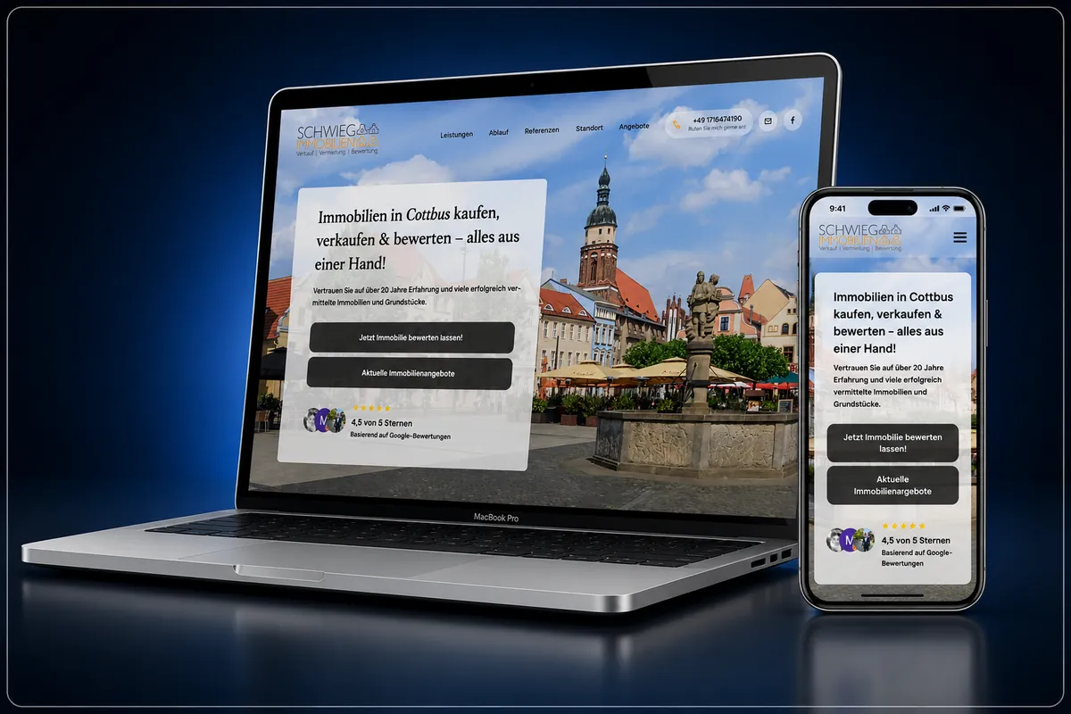 Startseite der von uns gebauten Webseite für Schwieg Immobilien in Cottbus