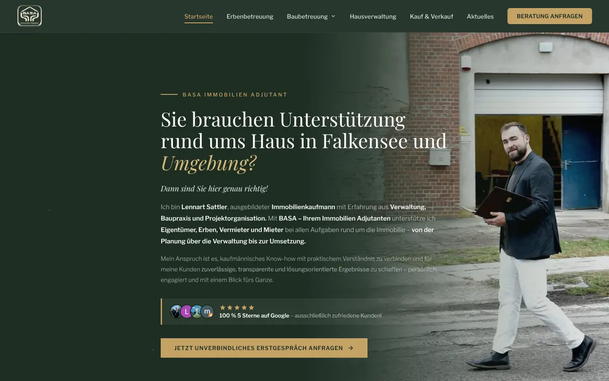 Von uns gebaute Webseite: BASA Immobilien Adjutant