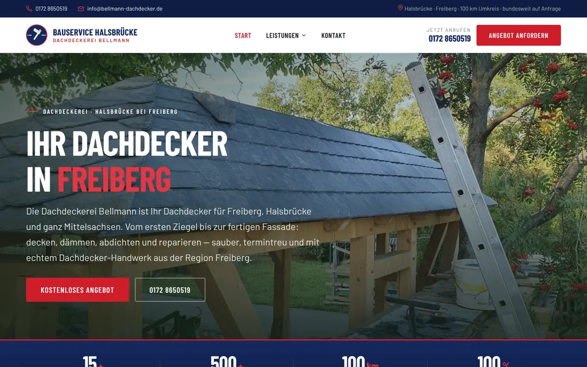 Von uns gebaute Webseite: Dachdeckerei Bellmann