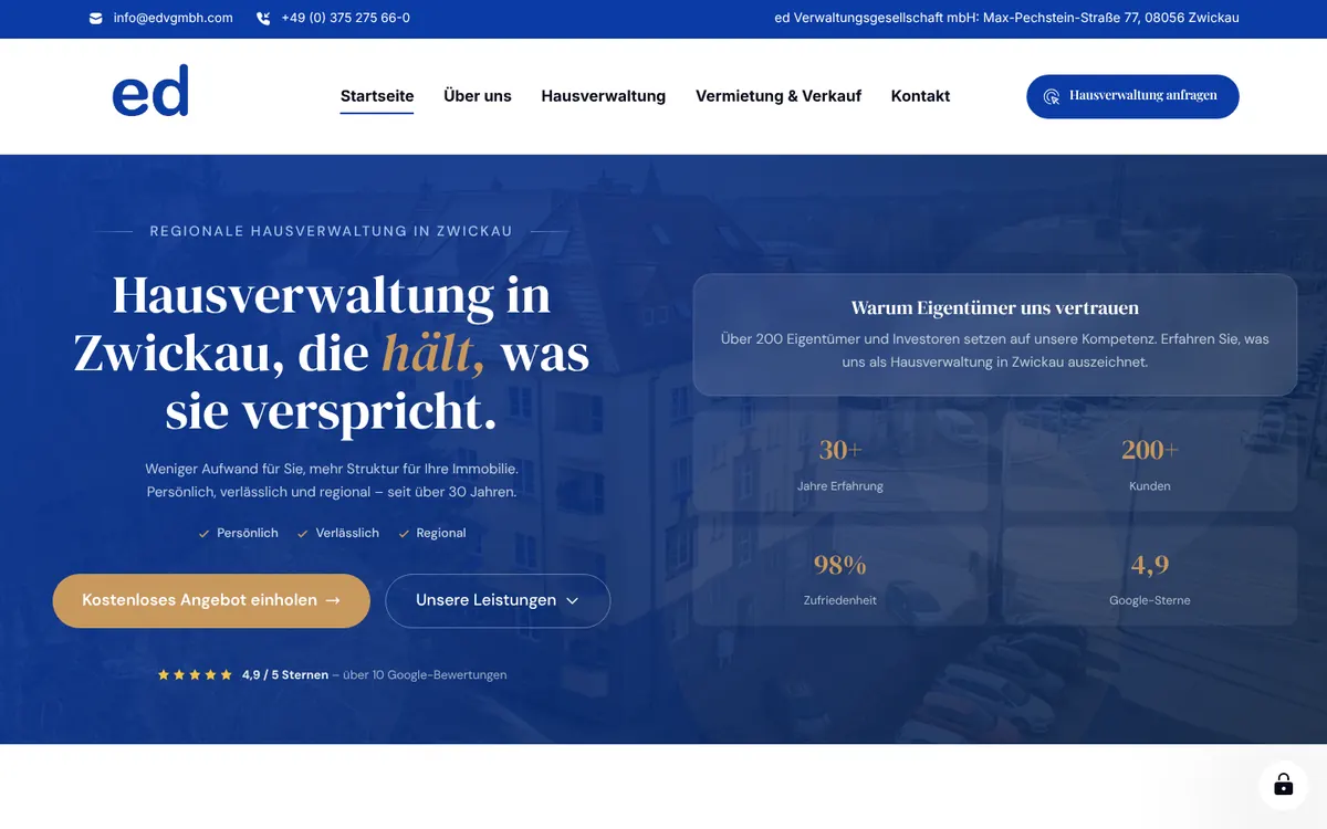 Von uns gebaute Webseite: ed Verwaltungsgesellschaft