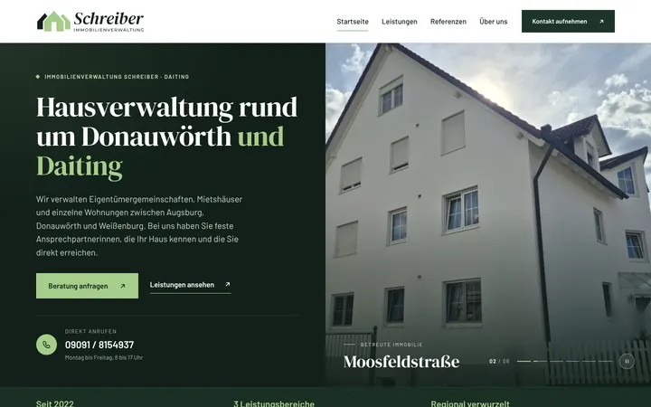 Von uns gebaute Webseite: Immobilienverwaltung Schreiber