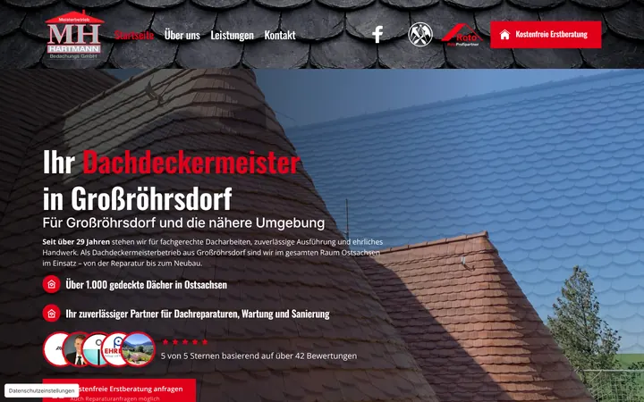 Von uns gebaute Webseite: MH Bedachung