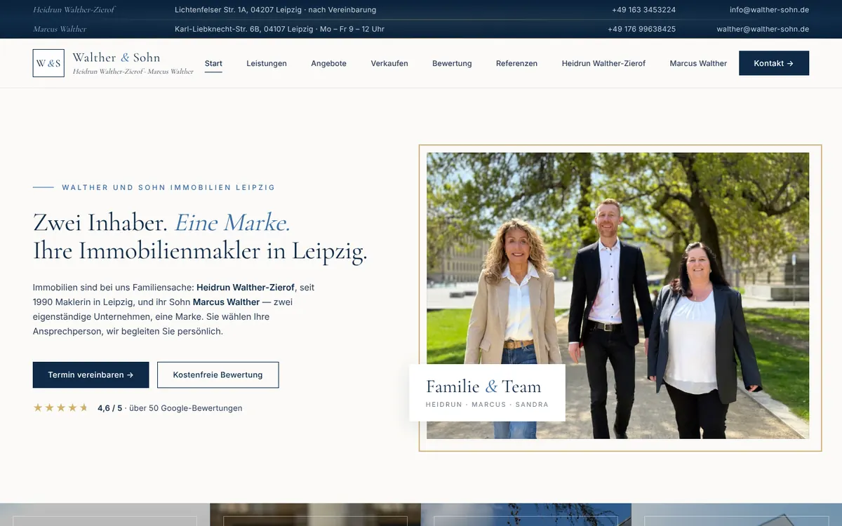 Von uns gebaute Webseite: Walther & Sohn
